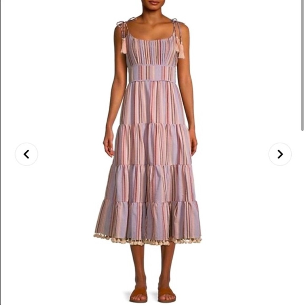 Allison New York midi dress pastel striped with tassels size XS
